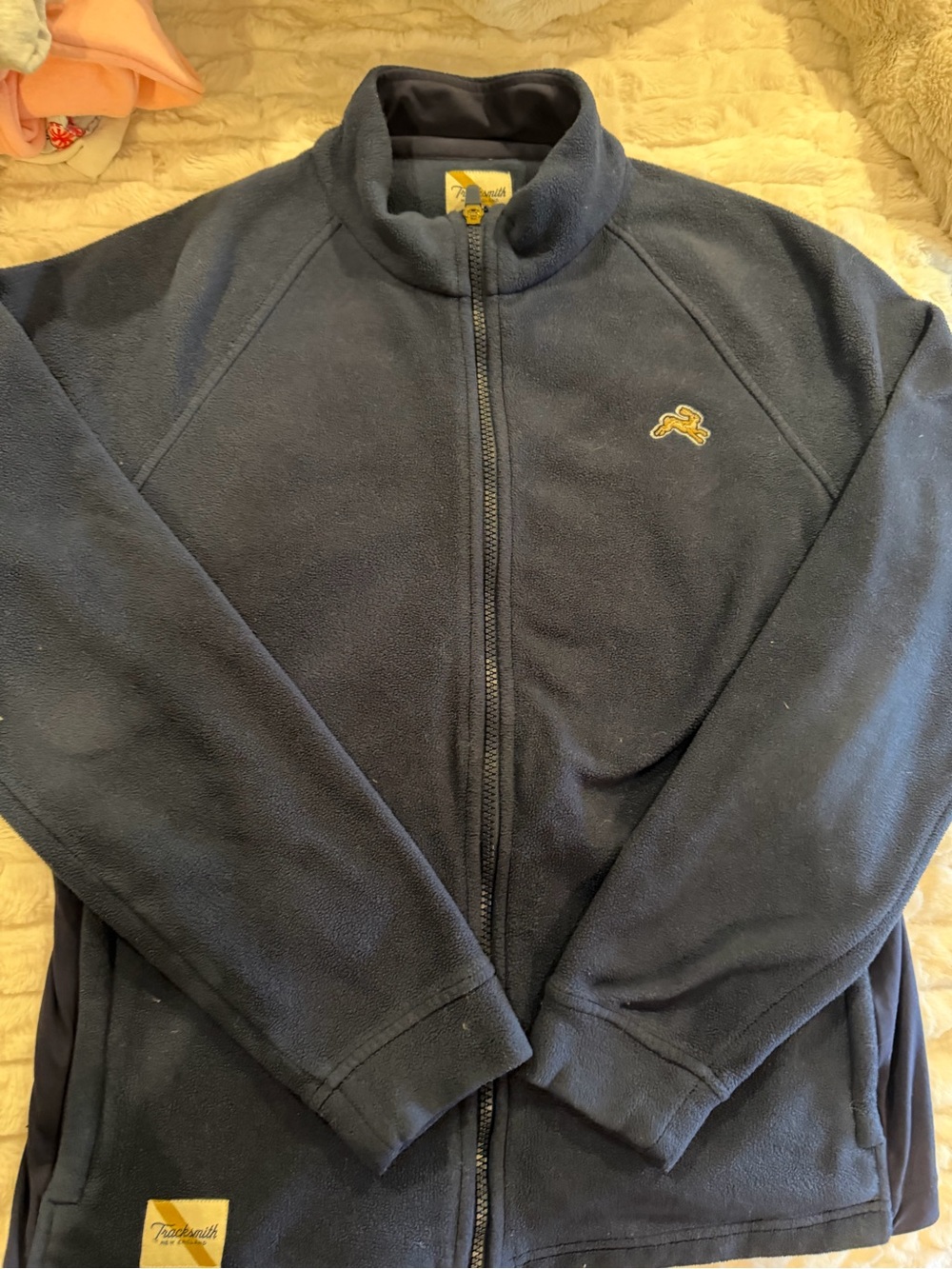 Tracksmith Navy Full-Zip Fleece Jacket with Yellow Logo